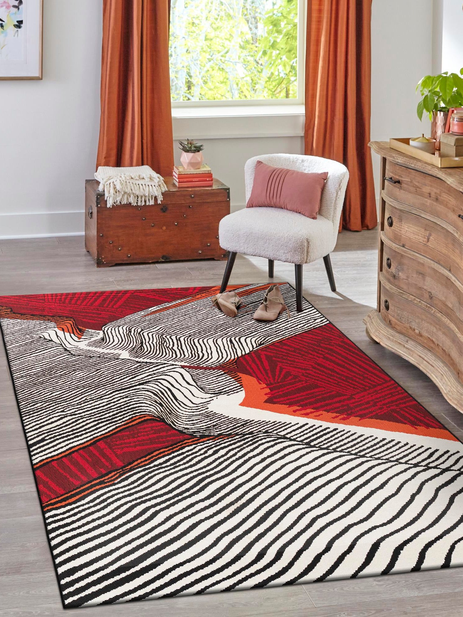 Red and Black 2' x 3' 1 Outdoor Modern Rectangle Area Rug Weather Resistant for Patio, Deck, Terrace, Balcony, Porch 100% Polypropylene Modern Outside Carpet for Sale at Rug Engine