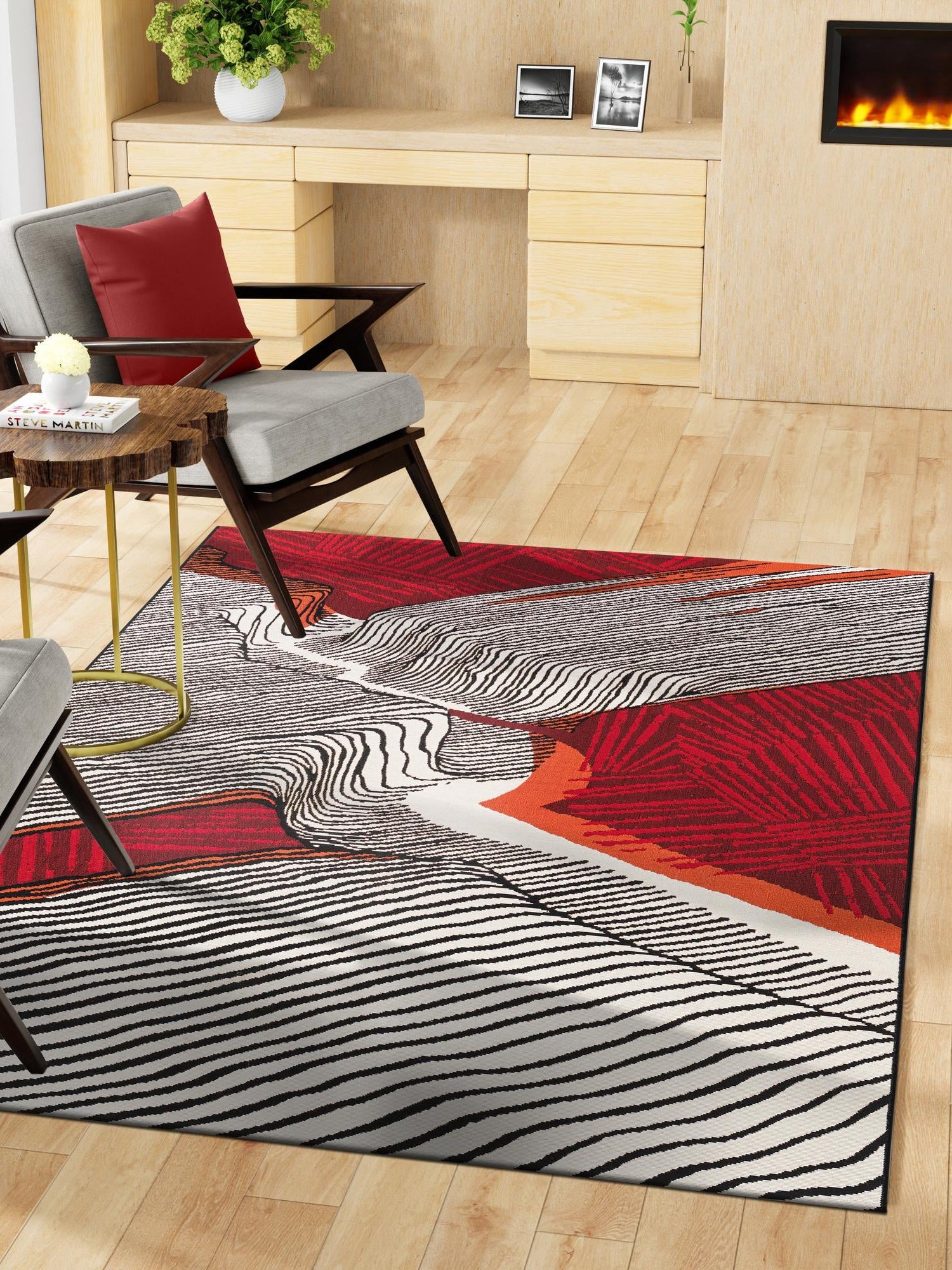 Red and Black 9' x 12' Outdoor Modern Rectangle Area Rug Weather Resistant for Patio, Deck, Terrace, Balcony, Porch 100% Polypropylene Modern Outside Carpet for Sale at Rug Engine