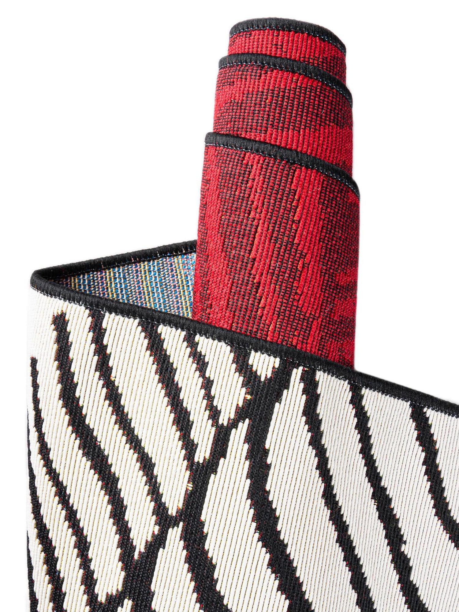 Red and Black 2' x 8' Outdoor Modern Runner Area Rug Weather Resistant for Patio, Deck, Terrace, Balcony, Porch 100% Polypropylene Modern Outside Carpet for Sale at Rug Engine