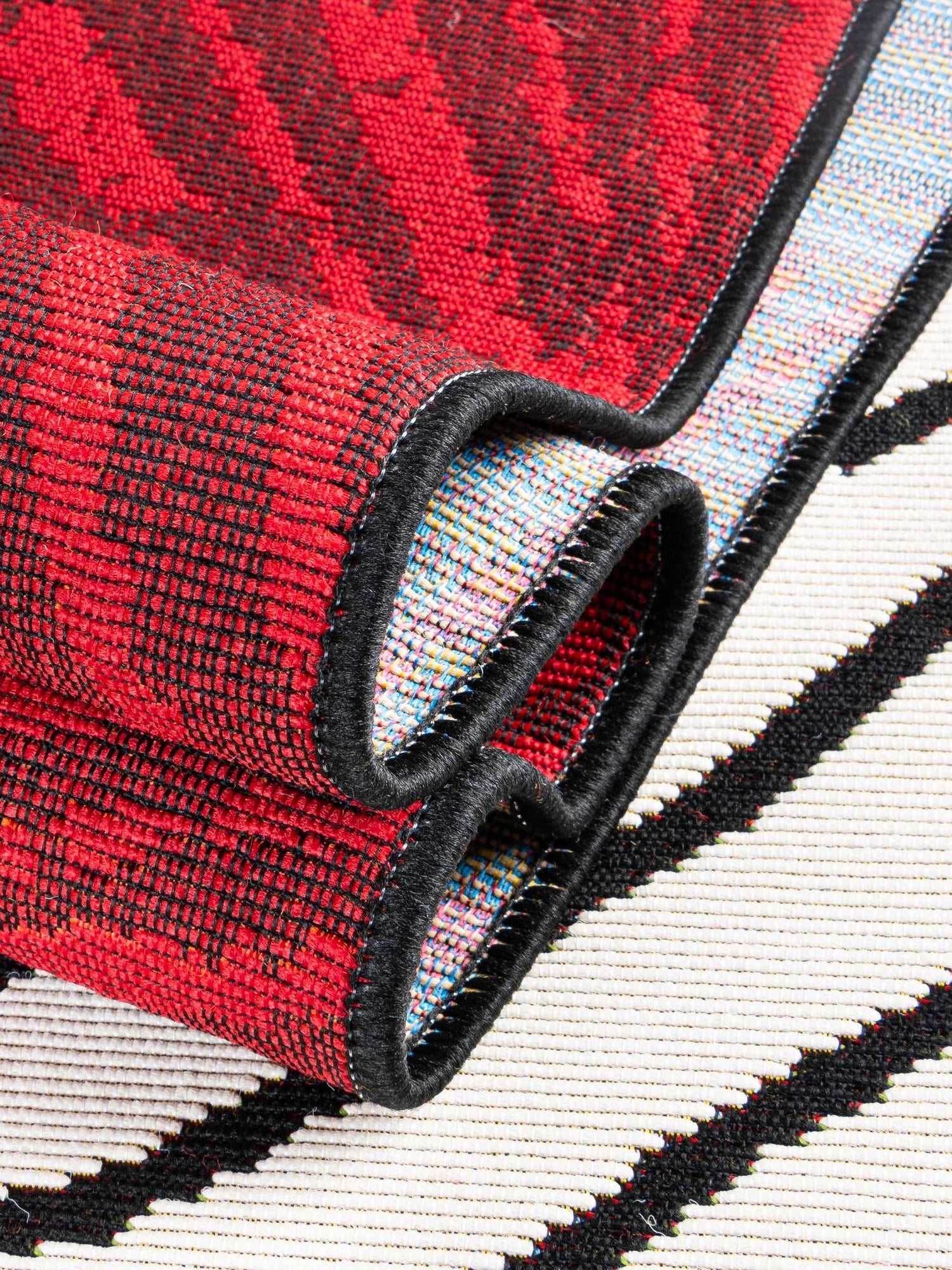 Red and Black 2' x 8' Outdoor Modern Runner Area Rug Weather Resistant for Patio, Deck, Terrace, Balcony, Porch 100% Polypropylene Modern Outside Carpet for Sale at Rug Engine