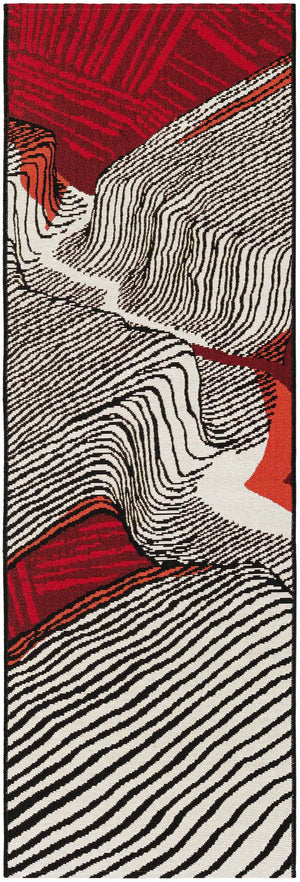 Red and Black 2' x 6' 1 Outdoor Modern Runner Rug