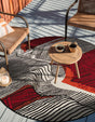Red and Black 4' 1 x 4' 1 Outdoor Modern Round Rug