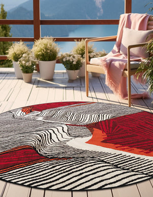 Red and Black 4' 1 x 4' 1 Outdoor Modern Round Rug