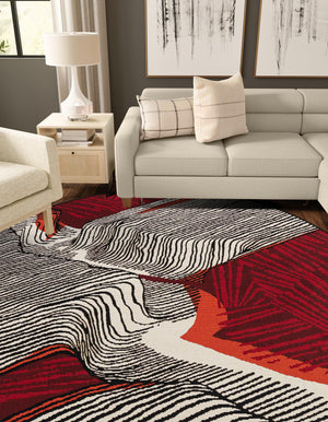Red and Black 4' 1 x 4' 1 Outdoor Modern Round Rug