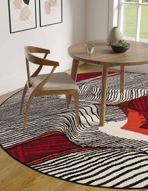 Red and Black 4' 1 x 4' 1 Outdoor Modern Round Rug
