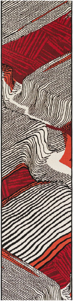 Red and Black 2' x 8' Outdoor Modern Runner Rug
