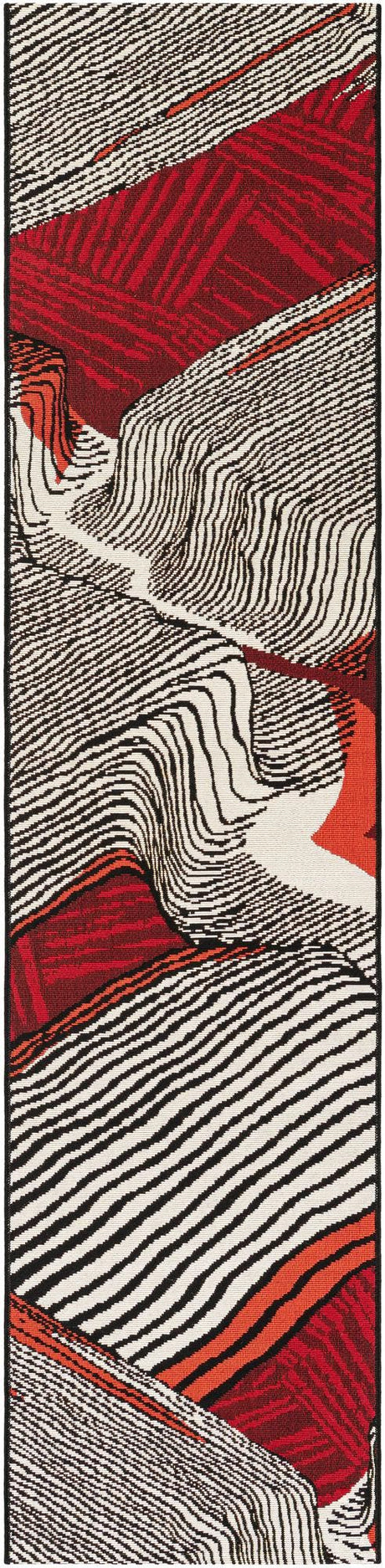 Red and Black 2' x 8' Outdoor Modern Runner Rug