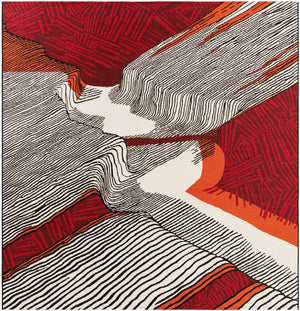 Red and Black 8' x 8' Outdoor Modern Square Rug