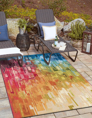 Multicolor 9' x 12' Outdoor Modern Rectangle Area Rug Weather Resistant for Patio, Deck, Terrace, Balcony, Porch 100% Polypropylene Modern Outside Carpet for Sale at Rug Engine