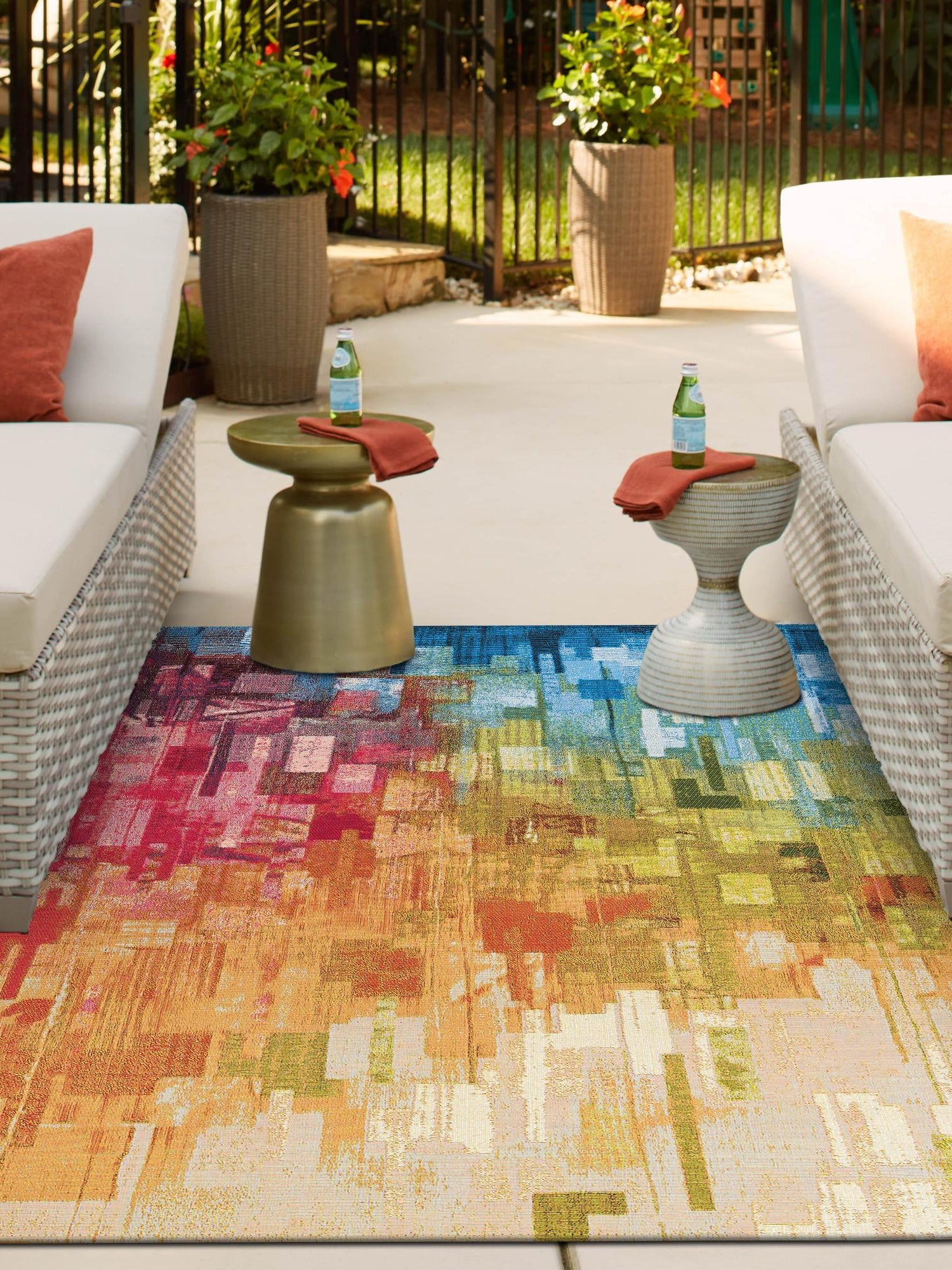 Multicolor 5' 1 x 8' Outdoor Modern Rectangle Area Rug Weather Resistant for Patio, Deck, Terrace, Balcony, Porch 100% Polypropylene Modern Outside Carpet for Sale at Rug Engine