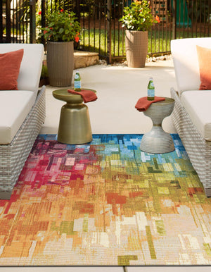 Multicolor 8' x 10' Outdoor Modern Rectangle Area Rug Weather Resistant for Patio, Deck, Terrace, Balcony, Porch 100% Polypropylene Modern Outside Carpet for Sale at Rug Engine