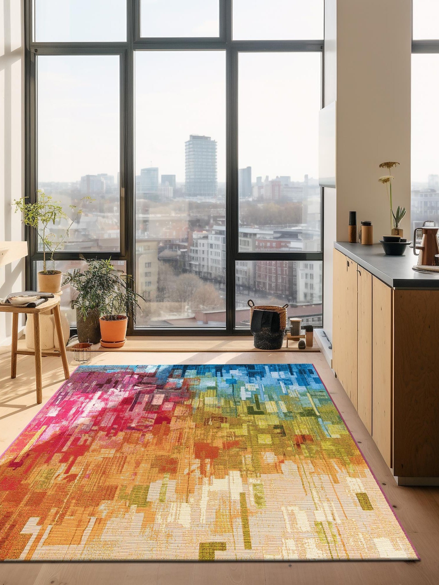Multicolor 4' 1 x 6' 1 Outdoor Modern Rectangle Area Rug Weather Resistant for Patio, Deck, Terrace, Balcony, Porch 100% Polypropylene Modern Outside Carpet for Sale at Rug Engine