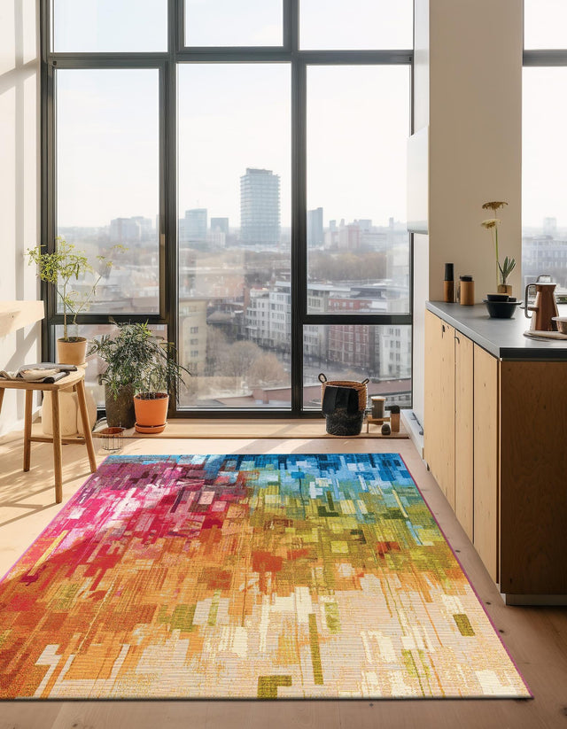 Multicolor 8' x 10' Outdoor Modern Rectangle Area Rug Weather Resistant for Patio, Deck, Terrace, Balcony, Porch 100% Polypropylene Modern Outside Carpet for Sale at Rug Engine