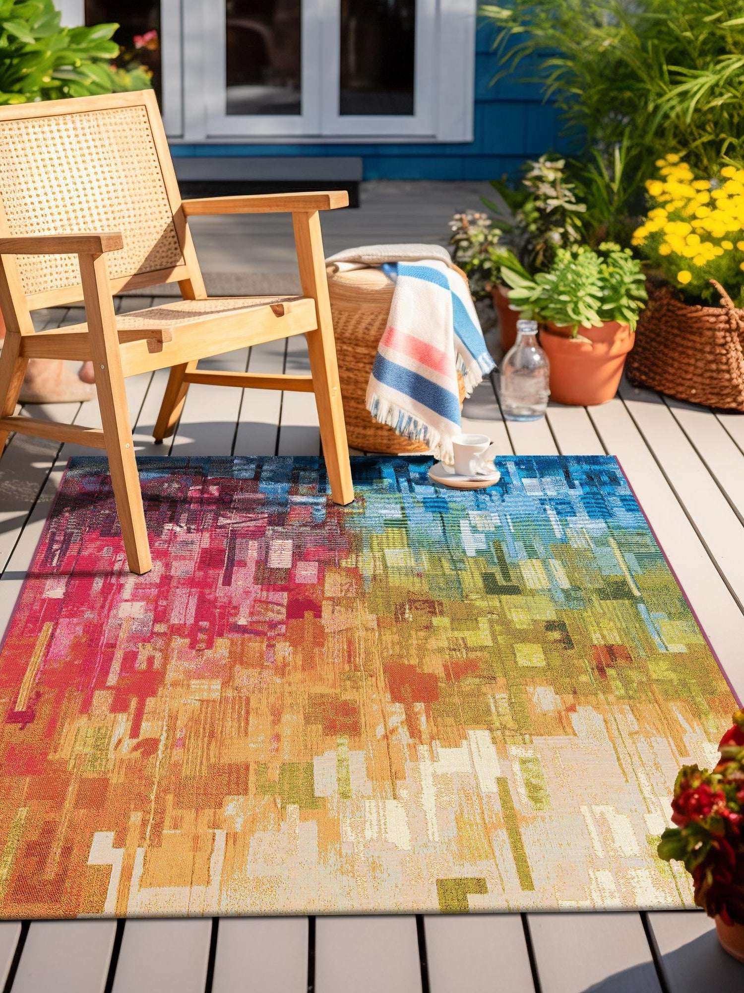 Multicolor 4' 1 x 6' 1 Outdoor Modern Rectangle Area Rug Weather Resistant for Patio, Deck, Terrace, Balcony, Porch 100% Polypropylene Modern Outside Carpet for Sale at Rug Engine