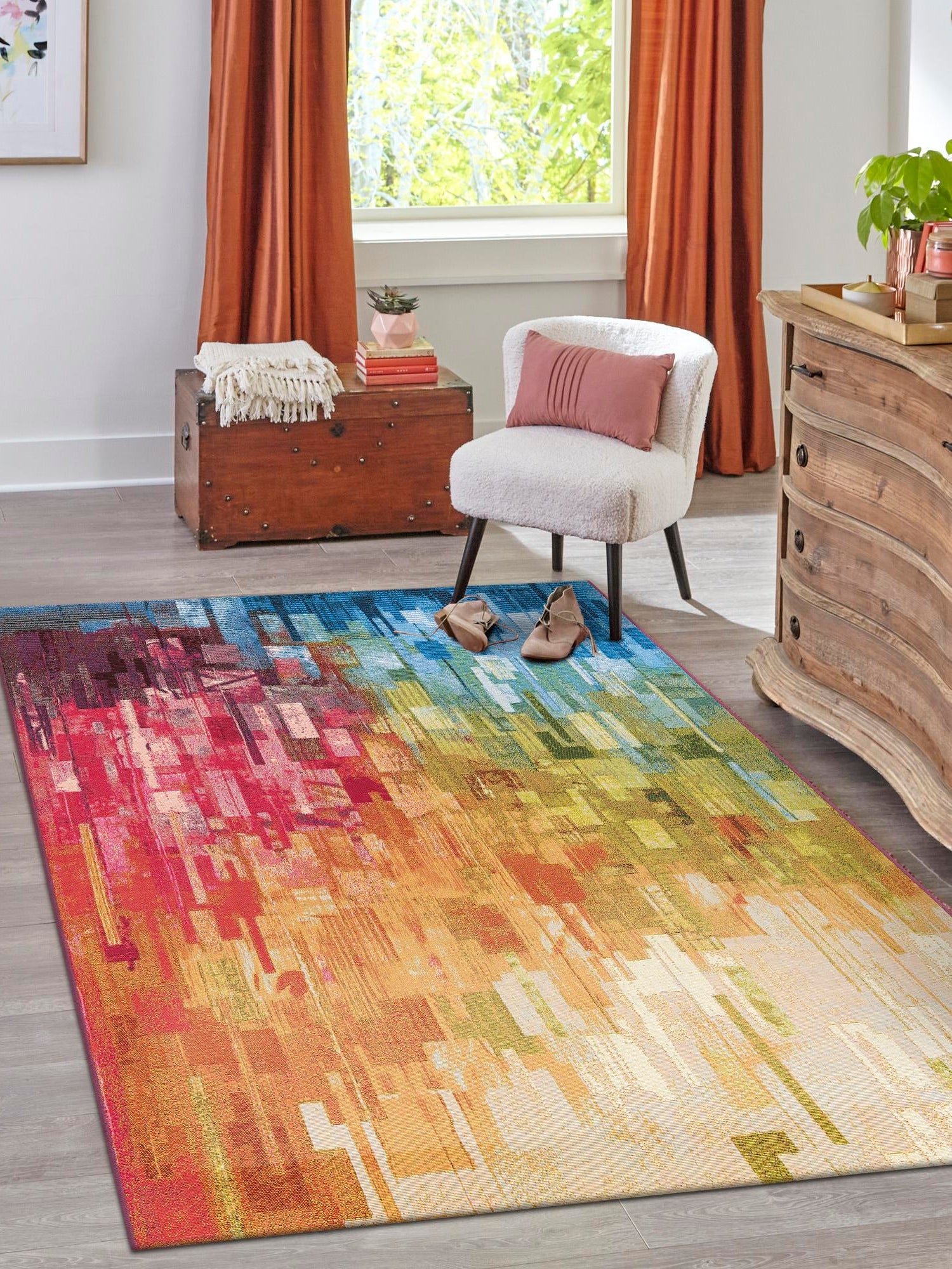 Multicolor 9' x 12' Outdoor Modern Rectangle Area Rug Weather Resistant for Patio, Deck, Terrace, Balcony, Porch 100% Polypropylene Modern Outside Carpet for Sale at Rug Engine