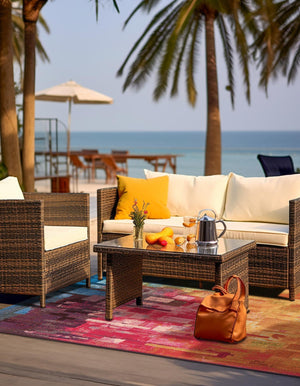 Multicolor 8' x 10' Outdoor Modern Rectangle Area Rug Weather Resistant for Patio, Deck, Terrace, Balcony, Porch 100% Polypropylene Modern Outside Carpet for Sale at Rug Engine