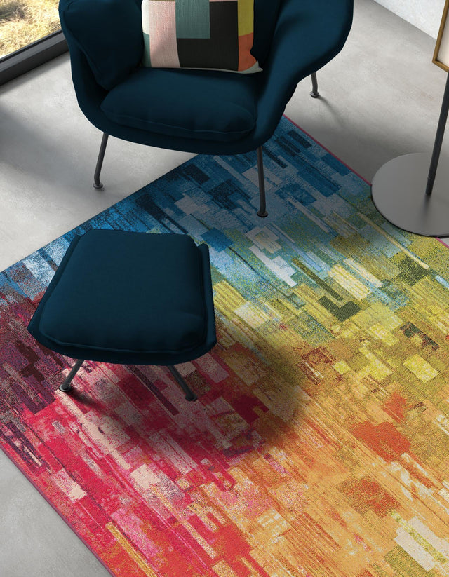 Multicolor 9' x 12' Outdoor Modern Rectangle Area Rug Weather Resistant for Patio, Deck, Terrace, Balcony, Porch 100% Polypropylene Modern Outside Carpet for Sale at Rug Engine