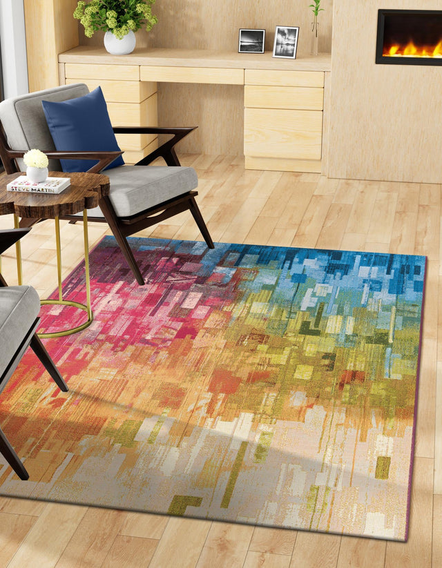 Multicolor 8' x 10' Outdoor Modern Rectangle Area Rug Weather Resistant for Patio, Deck, Terrace, Balcony, Porch 100% Polypropylene Modern Outside Carpet for Sale at Rug Engine
