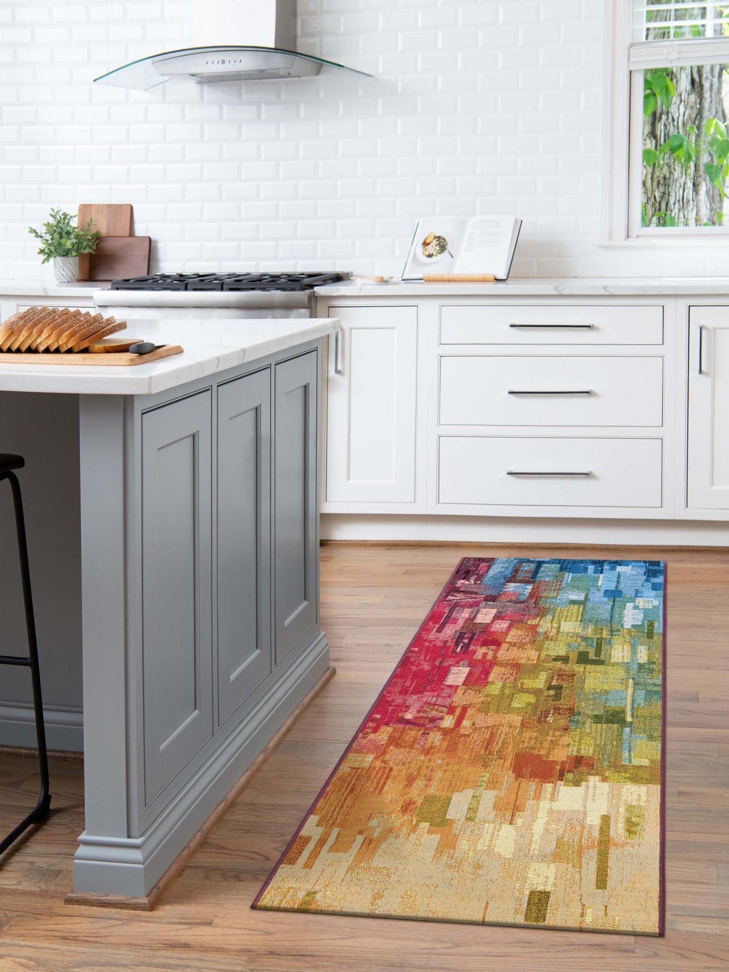 Multicolor 2' 7 x 10' Outdoor Modern Runner Area Rug Weather Resistant for Patio, Deck, Terrace, Balcony, Porch 100% Polypropylene Modern Outside Carpet for Sale at Rug Engine