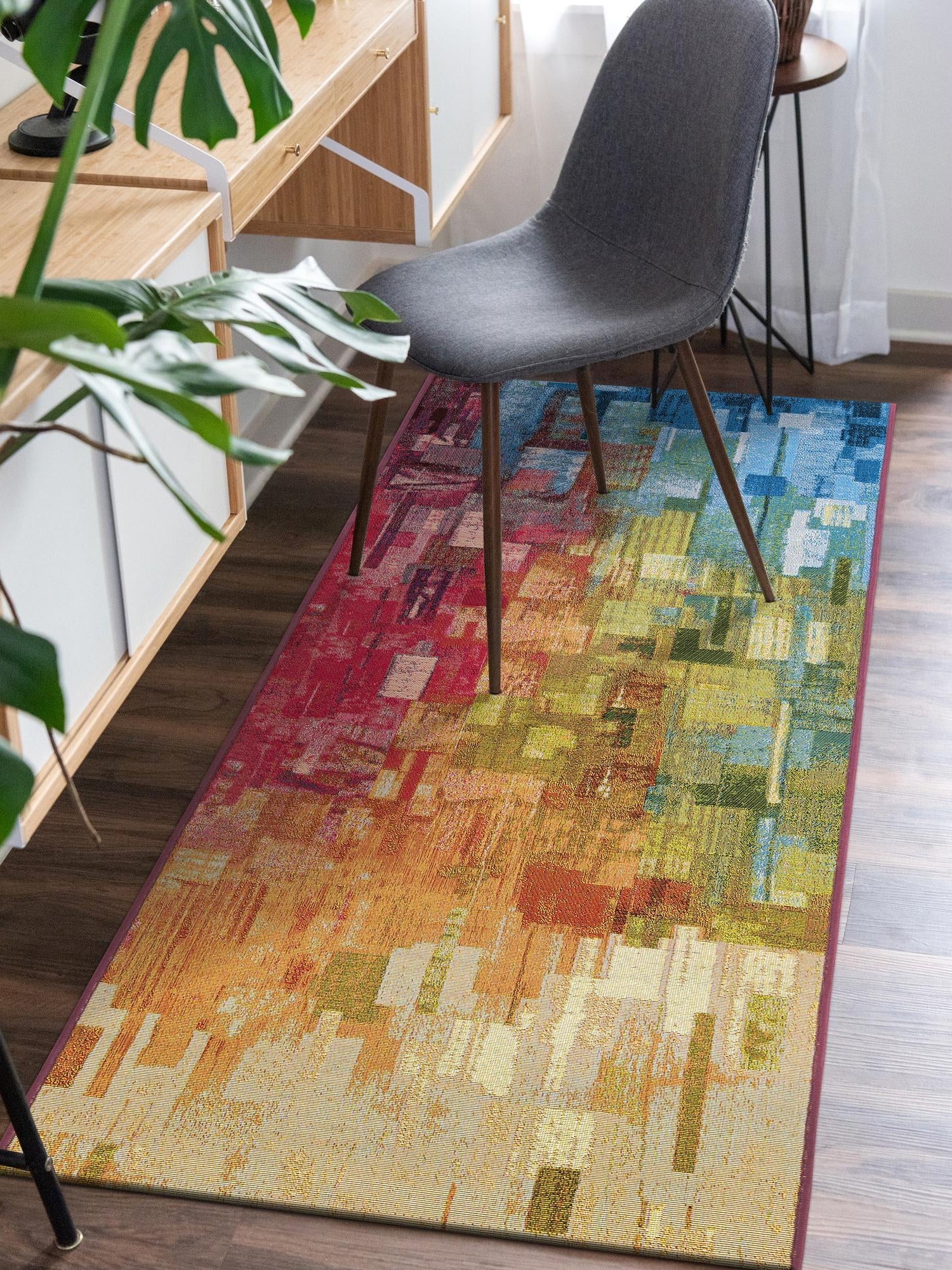 Multicolor 2' 7 x 10' Outdoor Modern Runner Area Rug Weather Resistant for Patio, Deck, Terrace, Balcony, Porch 100% Polypropylene Modern Outside Carpet for Sale at Rug Engine