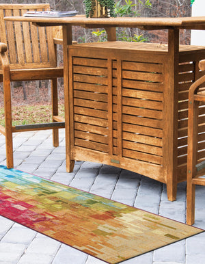 Multicolor 2' 7 x 12' Outdoor Modern Runner Area Rug Weather Resistant for Patio, Deck, Terrace, Balcony, Porch 100% Polypropylene Modern Outside Carpet for Sale at Rug Engine
