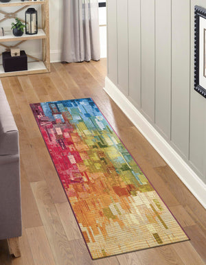 Multicolor 2' 7 x 12' Outdoor Modern Runner Area Rug Weather Resistant for Patio, Deck, Terrace, Balcony, Porch 100% Polypropylene Modern Outside Carpet for Sale at Rug Engine