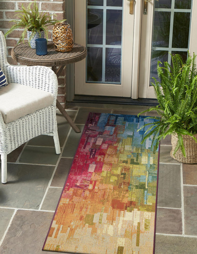 Multicolor 2' x 8' Outdoor Modern Runner Area Rug Weather Resistant for Patio, Deck, Terrace, Balcony, Porch 100% Polypropylene Modern Outside Carpet for Sale at Rug Engine