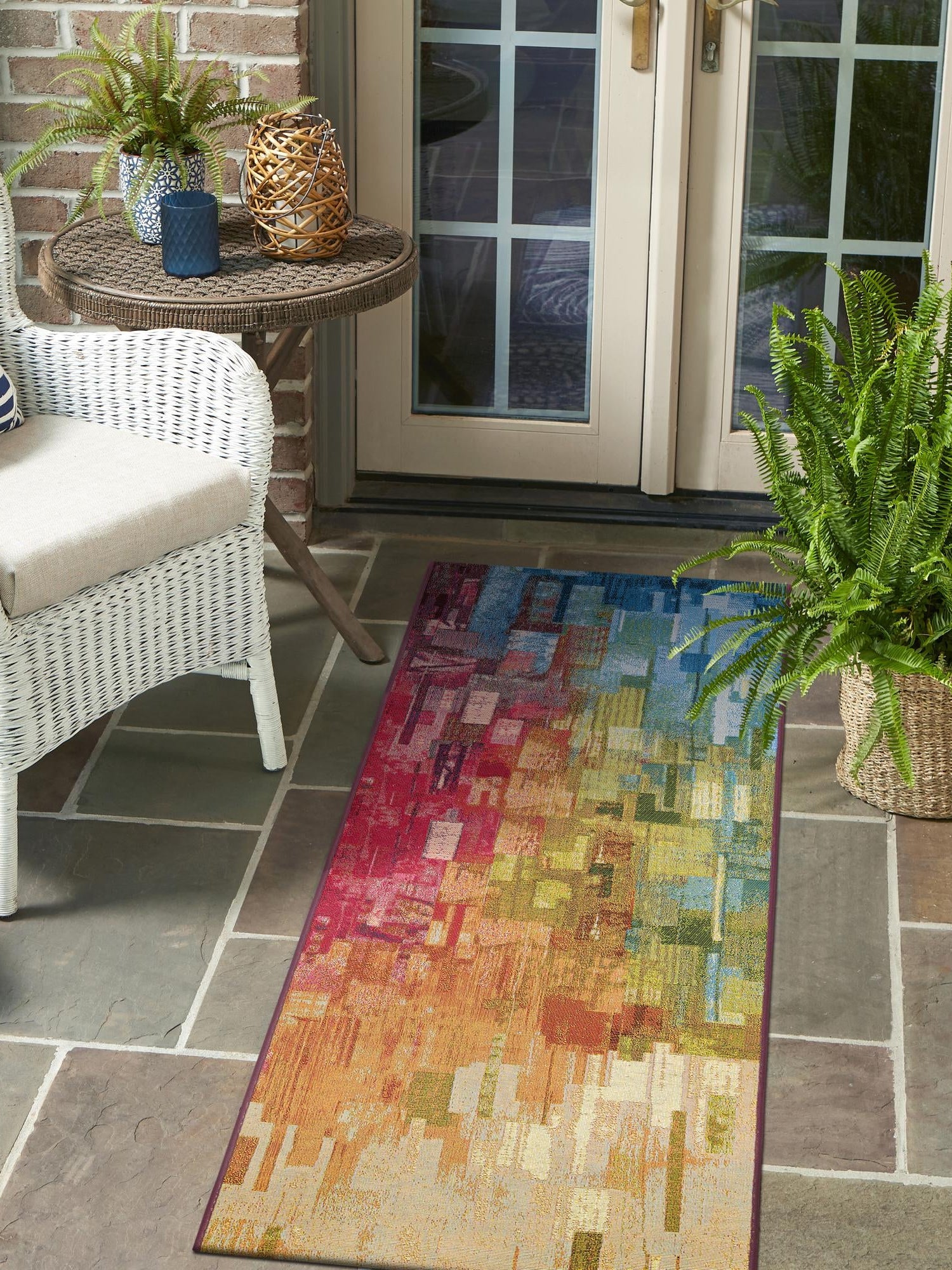 Multicolor 2' 7 x 10' Outdoor Modern Runner Area Rug Weather Resistant for Patio, Deck, Terrace, Balcony, Porch 100% Polypropylene Modern Outside Carpet for Sale at Rug Engine