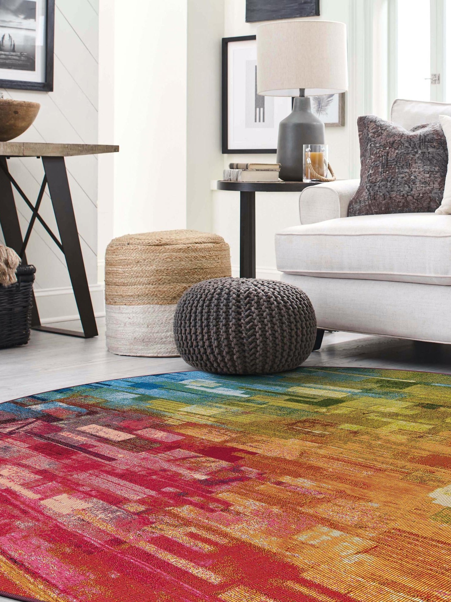 Multicolor 4' 1 x 4' 1 Outdoor Modern Round Area Rug Weather Resistant for Patio, Deck, Terrace, Balcony, Porch 100% Polypropylene Modern Outside Carpet for Sale at Rug Engine