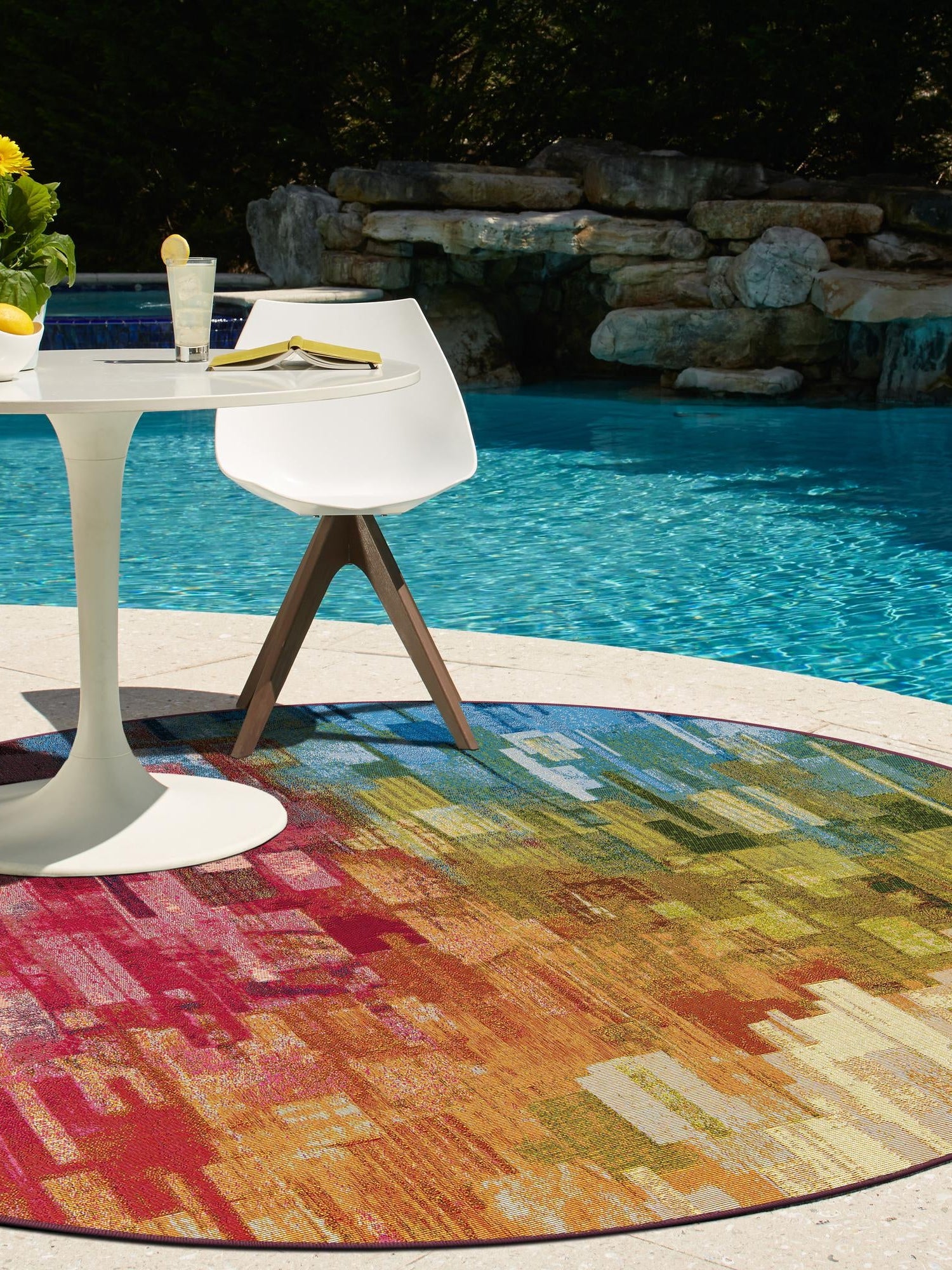 Multicolor 4' 1 x 4' 1 Outdoor Modern Round Area Rug Weather Resistant for Patio, Deck, Terrace, Balcony, Porch 100% Polypropylene Modern Outside Carpet for Sale at Rug Engine