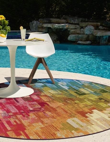 Multicolor 4' 1 x 4' 1 Outdoor Modern Round Area Rug Weather Resistant for Patio, Deck, Terrace, Balcony, Porch 100% Polypropylene Modern Outside Carpet for Sale at Rug Engine