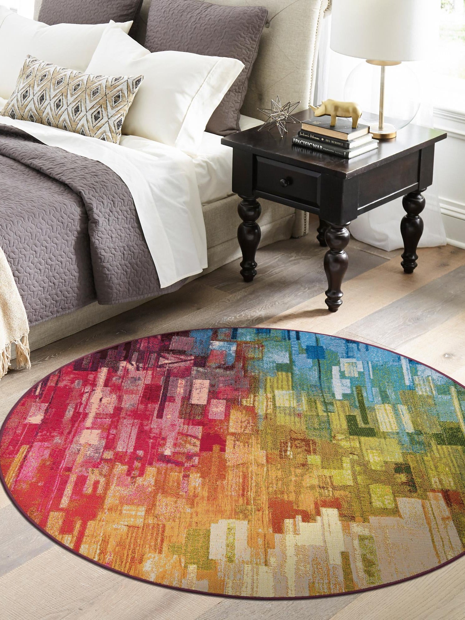 Multicolor 4' 1 x 4' 1 Outdoor Modern Round Area Rug Weather Resistant for Patio, Deck, Terrace, Balcony, Porch 100% Polypropylene Modern Outside Carpet for Sale at Rug Engine