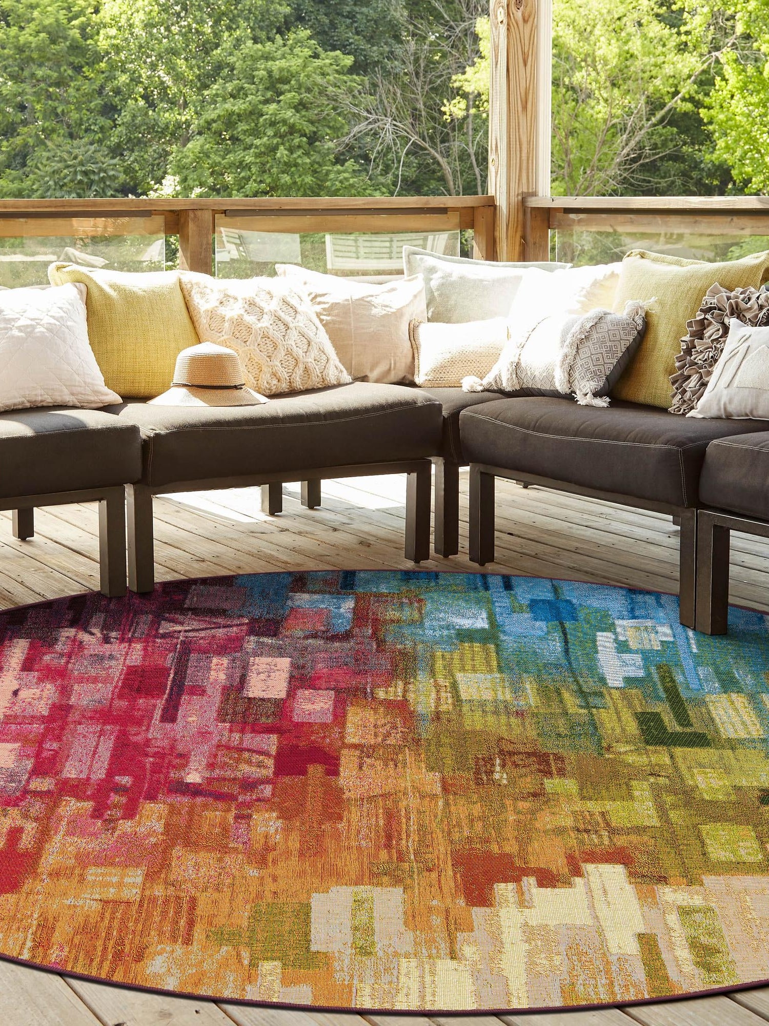 Multicolor 4' 1 x 4' 1 Outdoor Modern Round Area Rug Weather Resistant for Patio, Deck, Terrace, Balcony, Porch 100% Polypropylene Modern Outside Carpet for Sale at Rug Engine