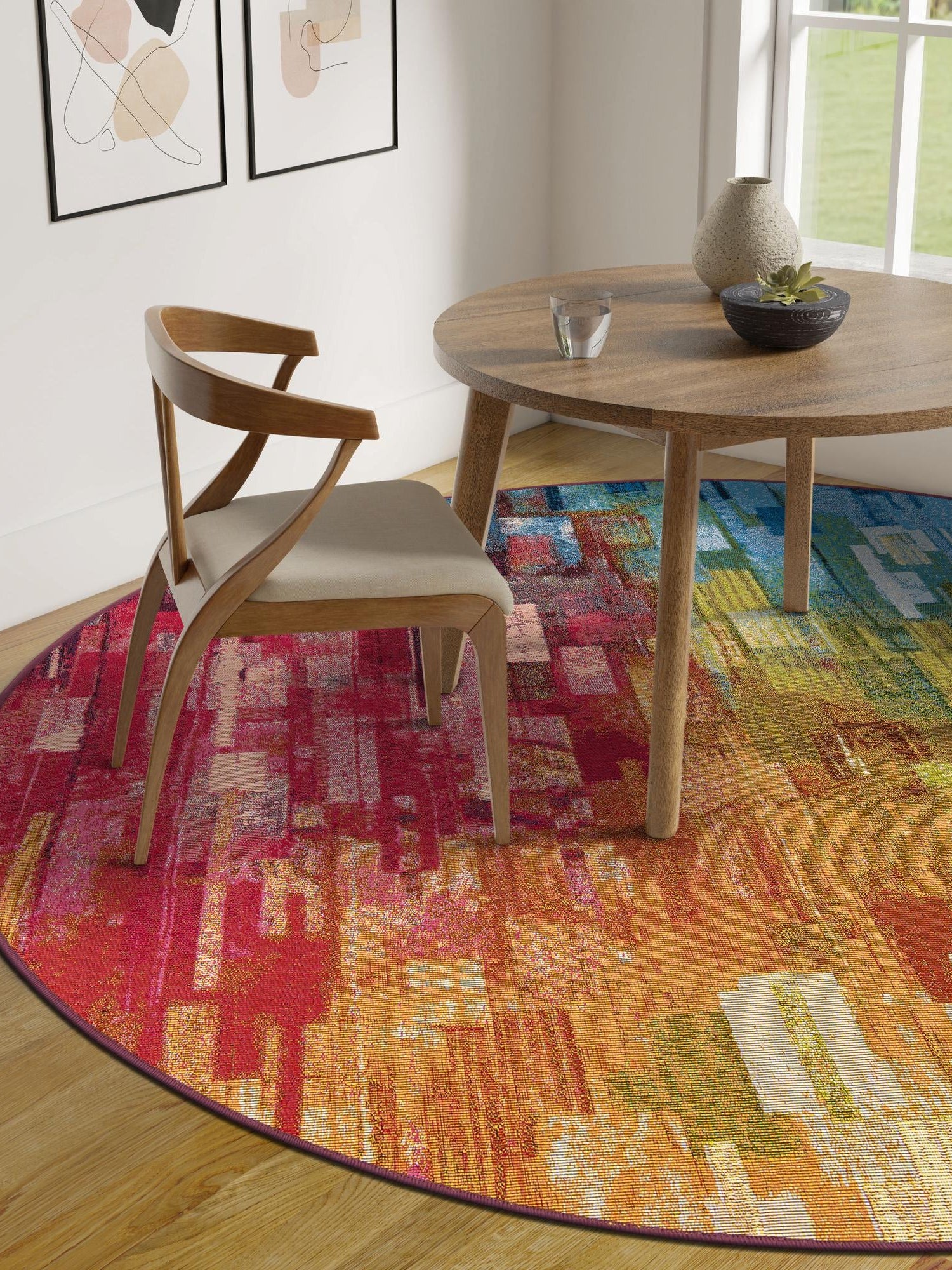 Multicolor 4' 1 x 4' 1 Outdoor Modern Round Area Rug Weather Resistant for Patio, Deck, Terrace, Balcony, Porch 100% Polypropylene Modern Outside Carpet for Sale at Rug Engine