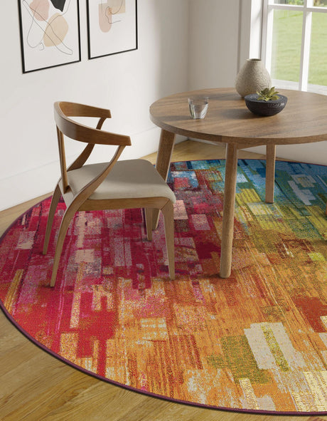 Multicolor 4' 1 x 4' 1 Outdoor Modern Round Area Rug Weather Resistant for Patio, Deck, Terrace, Balcony, Porch 100% Polypropylene Modern Outside Carpet for Sale at Rug Engine