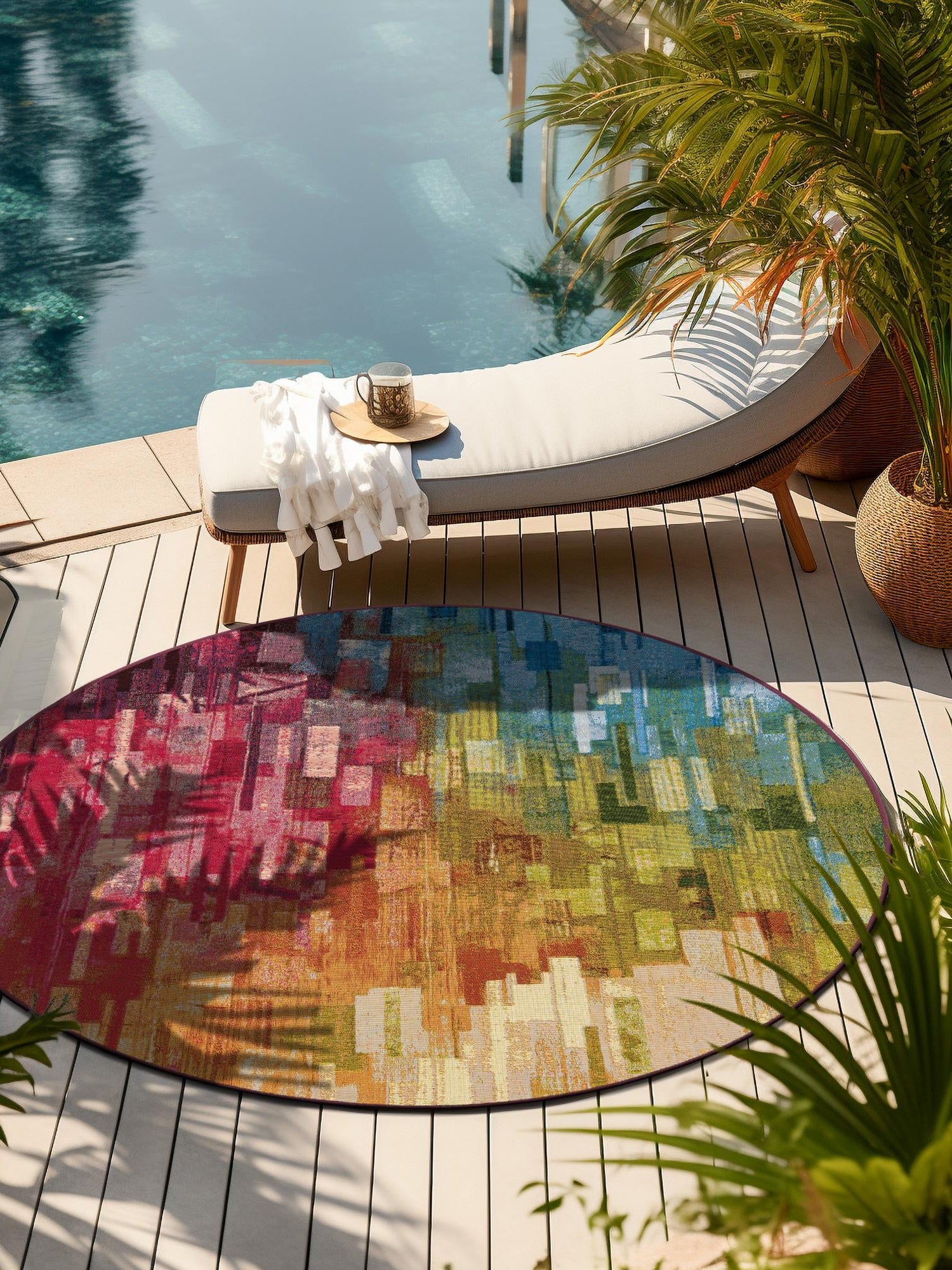 Multicolor 4' 1 x 4' 1 Outdoor Modern Round Area Rug Weather Resistant for Patio, Deck, Terrace, Balcony, Porch 100% Polypropylene Modern Outside Carpet for Sale at Rug Engine