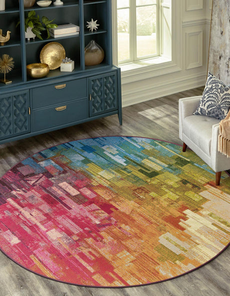 Multicolor 4' 1 x 4' 1 Outdoor Modern Round Area Rug Weather Resistant for Patio, Deck, Terrace, Balcony, Porch 100% Polypropylene Modern Outside Carpet for Sale at Rug Engine
