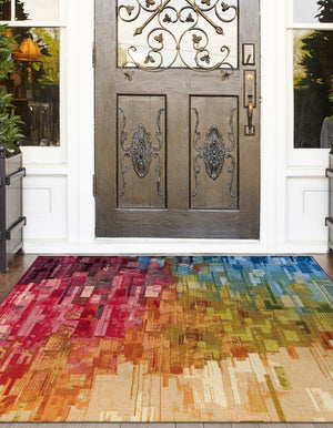 Multicolor 8' x 8' Outdoor Modern Square Area Rug Weather Resistant for Patio, Deck, Terrace, Balcony, Porch 100% Polypropylene Modern Outside Carpet for Sale at Rug Engine