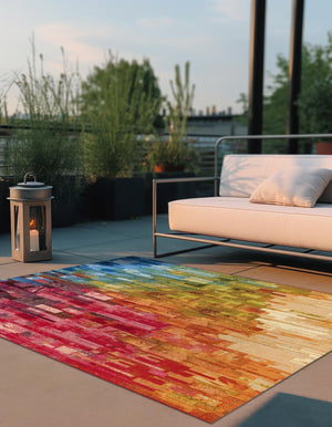 Multicolor 8' x 8' Outdoor Modern Square Area Rug Weather Resistant for Patio, Deck, Terrace, Balcony, Porch 100% Polypropylene Modern Outside Carpet for Sale at Rug Engine