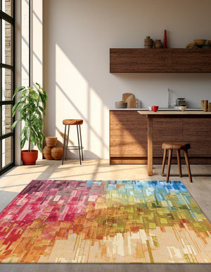 Multicolor 8' x 8' Outdoor Modern Square Area Rug Weather Resistant for Patio, Deck, Terrace, Balcony, Porch 100% Polypropylene Modern Outside Carpet for Sale at Rug Engine
