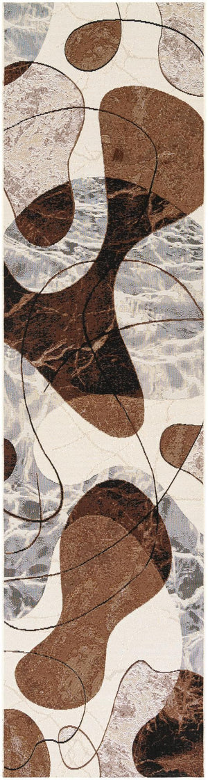 Brown and White 3' x 10' Outdoor Modern Runner Rug