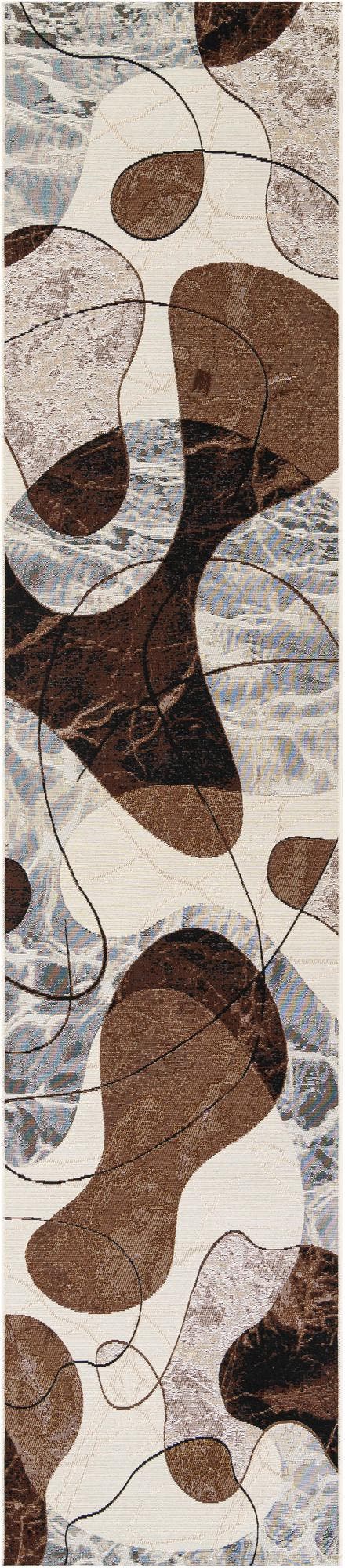 Brown and White 2' 7 x 12' Outdoor Modern Runner Area Rug Weather Resistant for Patio, Deck, Terrace, Balcony, Porch 100% Polypropylene Modern Outside Carpet for Sale at Rug Engine