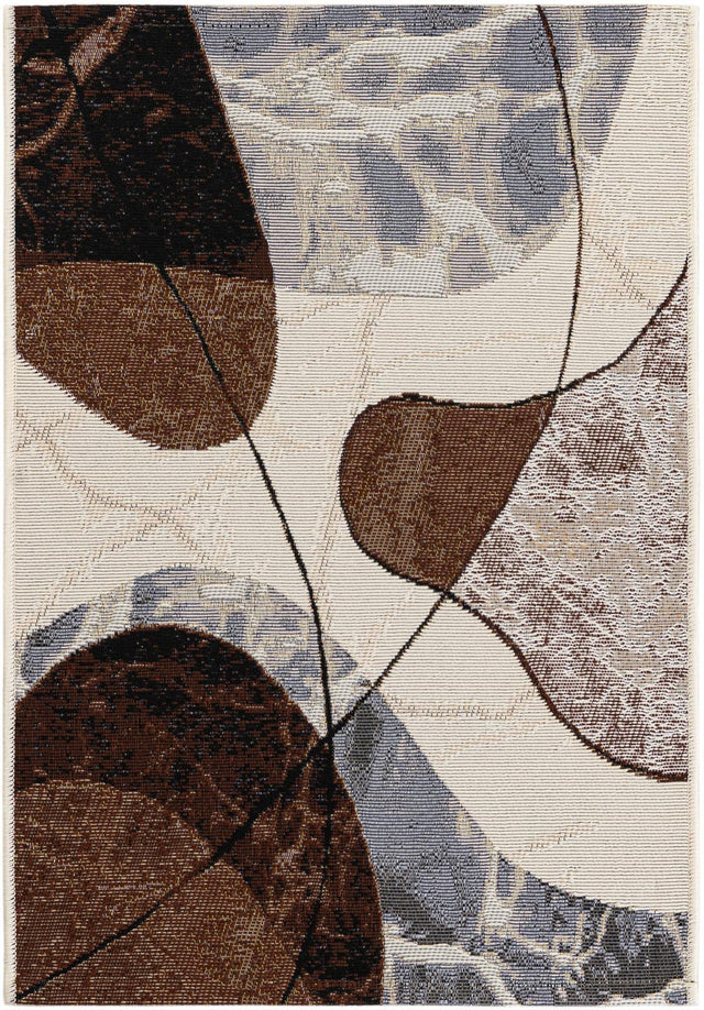 Brown and White 2' x 3' 1 Outdoor Modern Rectangle Area Rug Weather Resistant for Patio, Deck, Terrace, Balcony, Porch 100% Polypropylene Modern Outside Carpet for Sale at Rug Engine