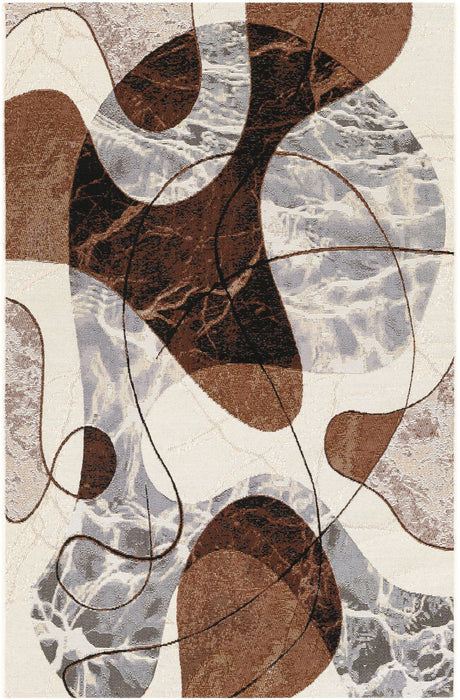 Brown and White 4' 1 x 6' 1 Outdoor Modern Rectangle Rug