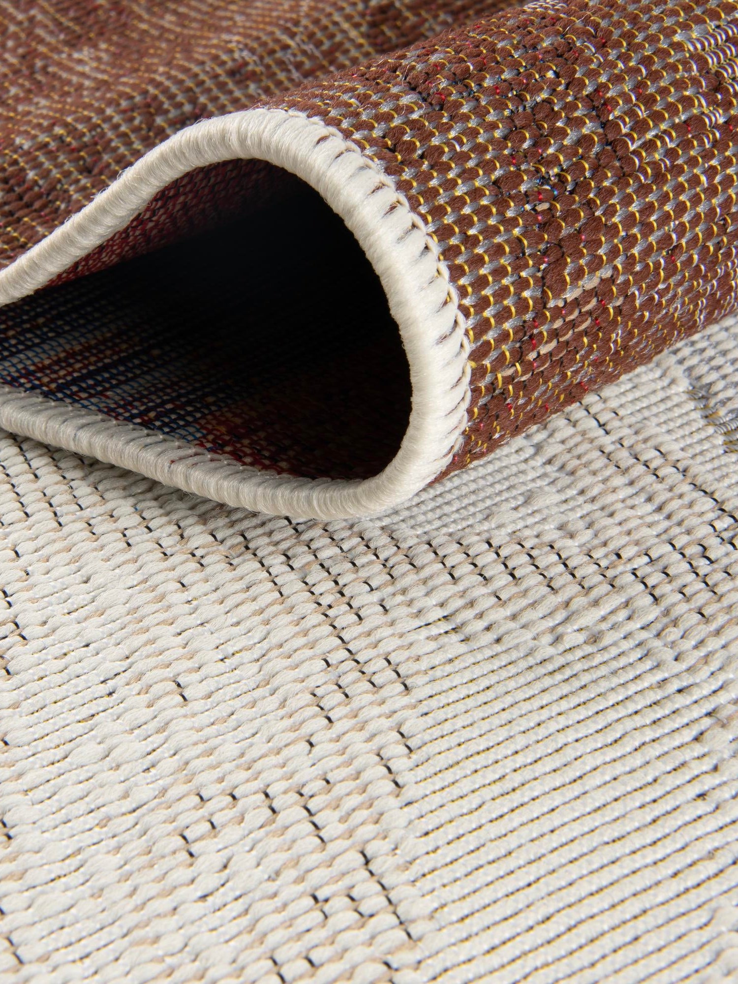 Brown and White 4' 1 x 6' 1 Outdoor Modern Rectangle Area Rug Weather Resistant for Patio, Deck, Terrace, Balcony, Porch 100% Polypropylene Modern Outside Carpet for Sale at Rug Engine