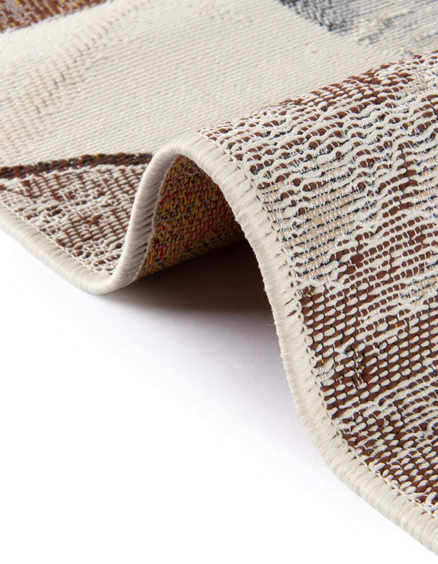 Brown and White 5' 1 x 7' 1 Outdoor Modern Rectangle Area Rug Weather Resistant for Patio, Deck, Terrace, Balcony, Porch 100% Polypropylene Modern Outside Carpet for Sale at Rug Engine