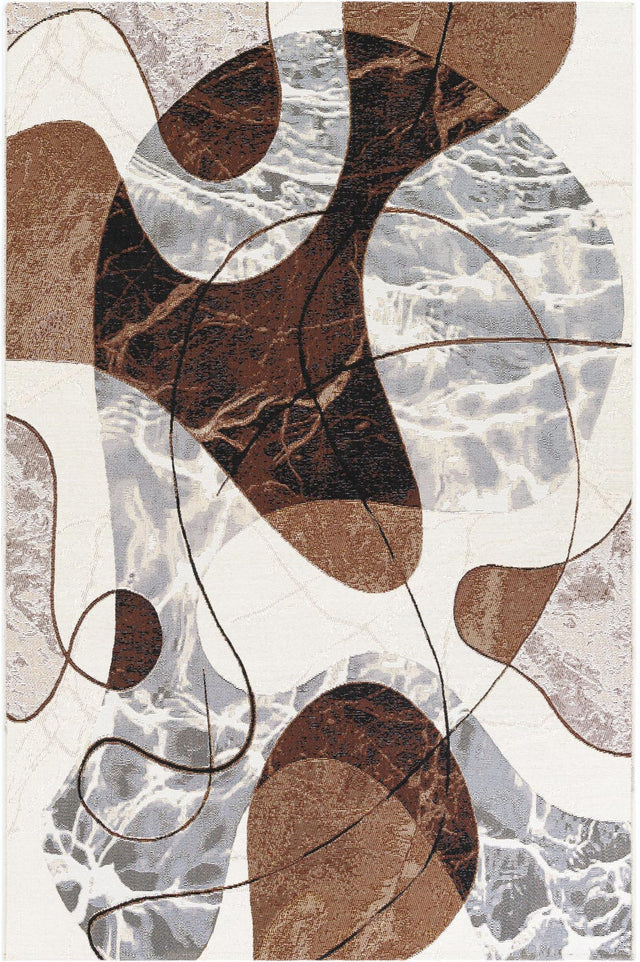 Brown and White 5' 1 x 8' Outdoor Modern Rectangle Area Rug Weather Resistant for Patio, Deck, Terrace, Balcony, Porch 100% Polypropylene Modern Outside Carpet for Sale at Rug Engine
