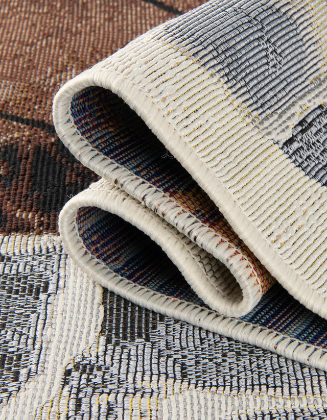 Brown and White 3' x 10' Outdoor Modern Runner Rug