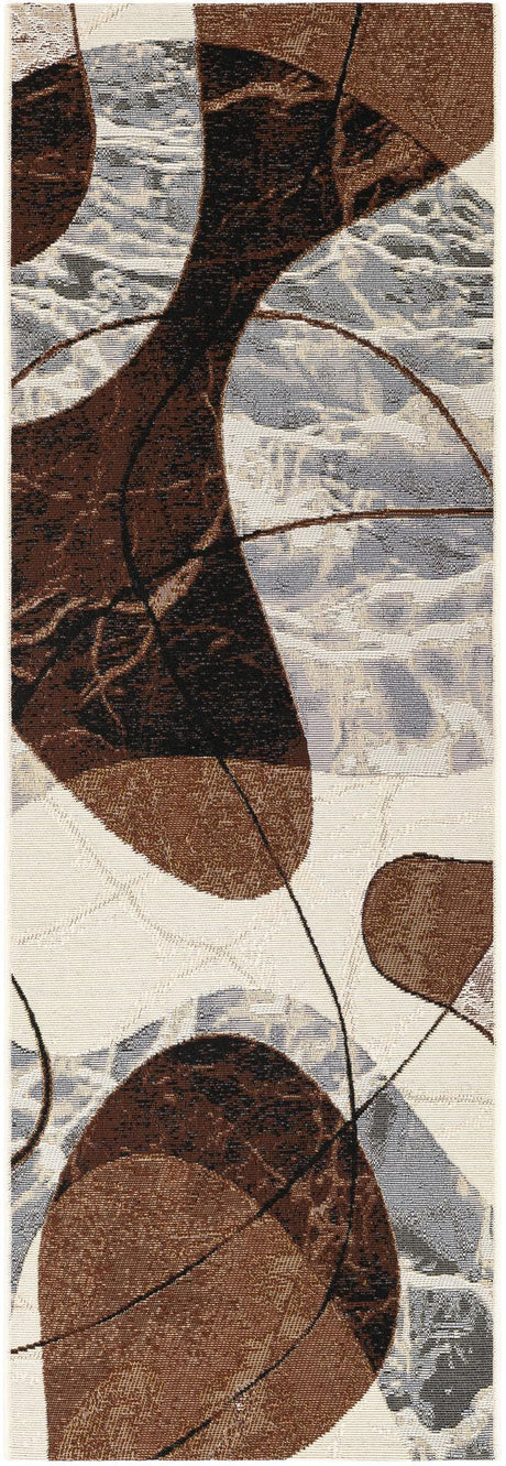 Brown and White 2' x 6' 1 Outdoor Modern Runner Rug