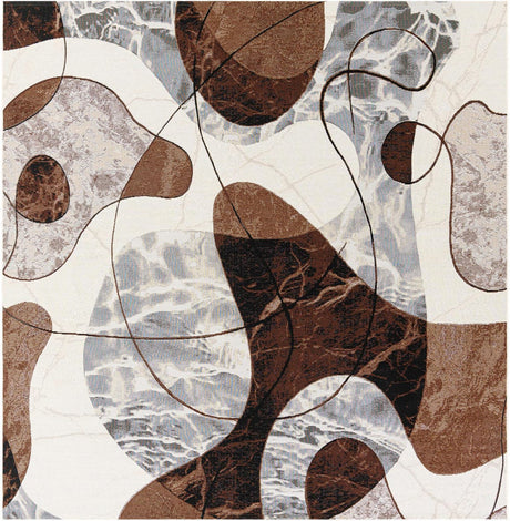Brown and White 8' x 8' Outdoor Modern Square Rug